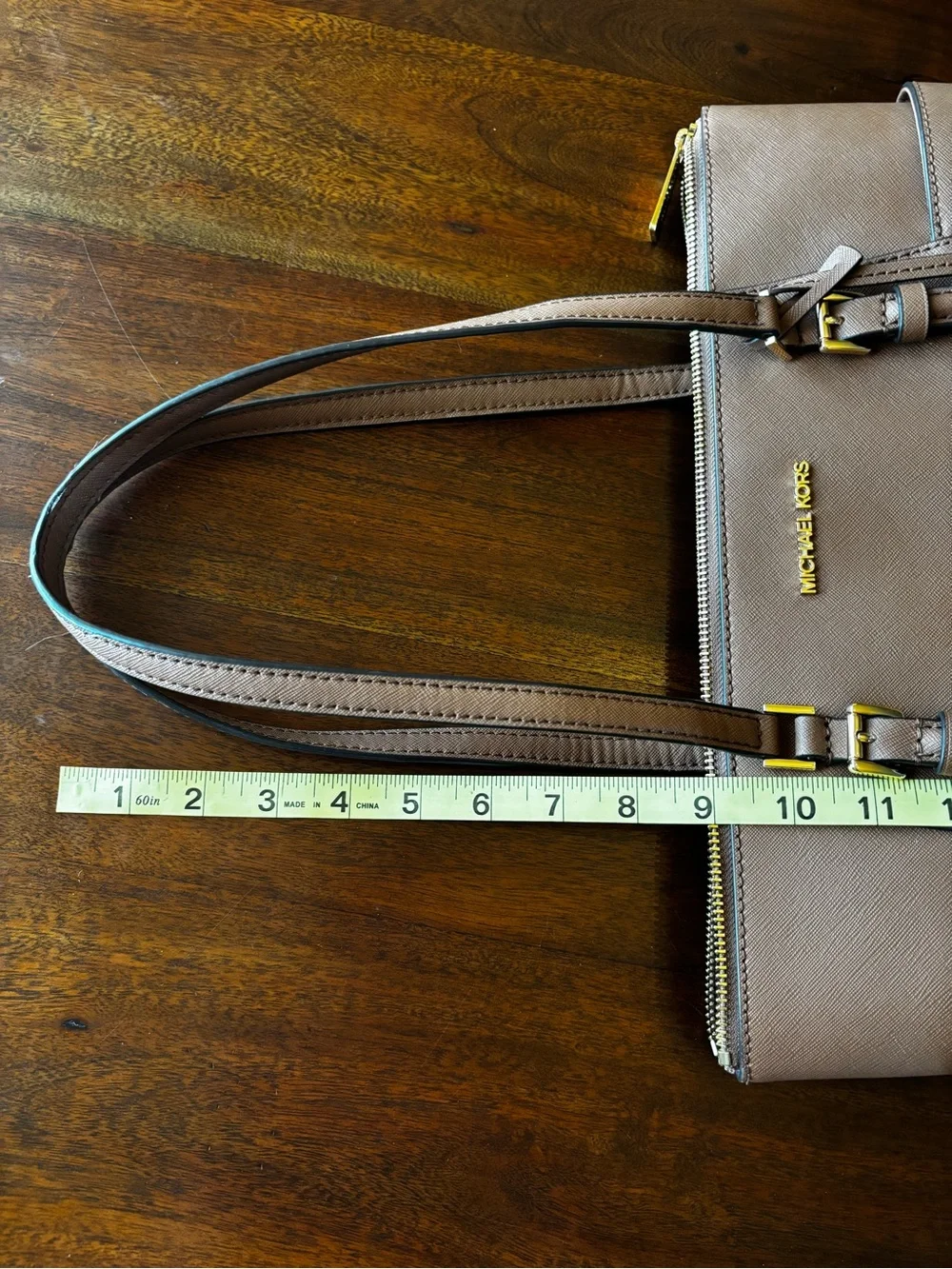 Michael Kors Taupe Saffiano Leather Tote with Gold Hardware